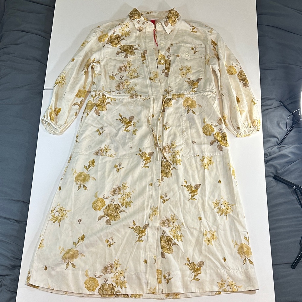 Floral Long Sleeve Utility Midi Shirt Dress with a Floral Print NWT Size S